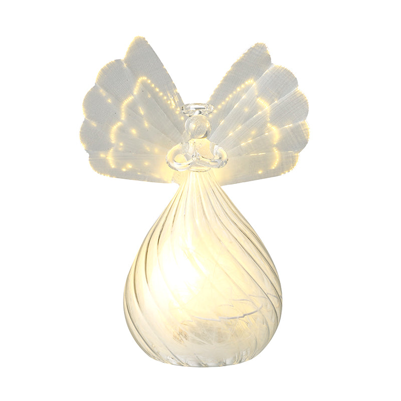 Light Up Glass Angel With White Wings