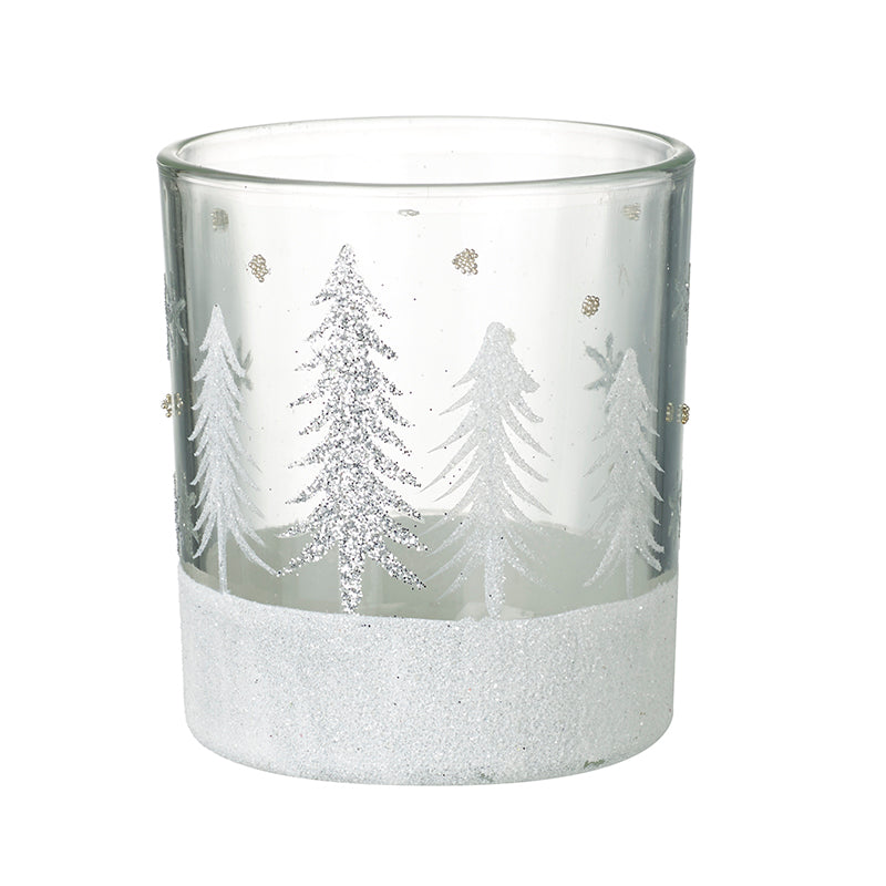 White Trees Glass T-Light Holder