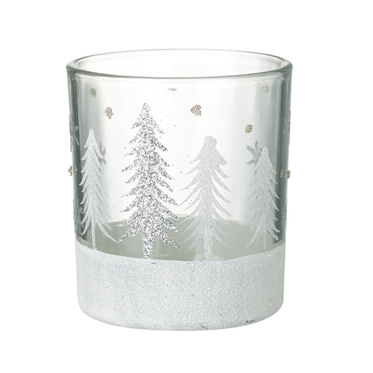 White Trees Glass T-Light Holder