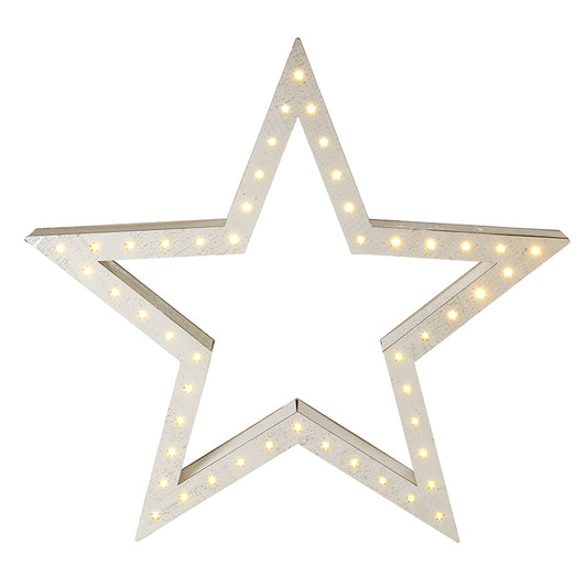 SML WHITE WOODEN LED STAR ORNAMENT