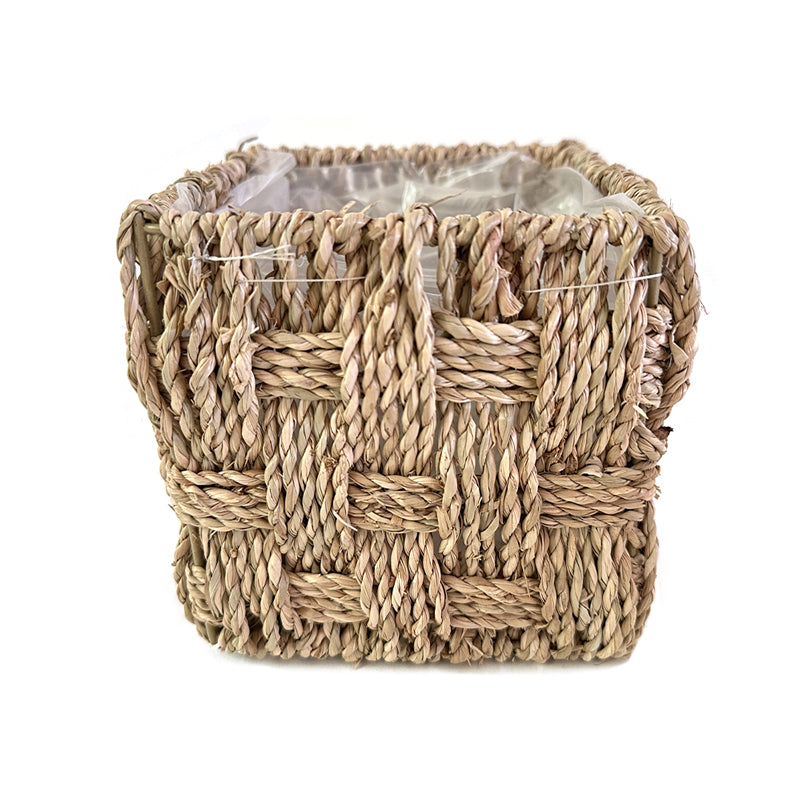 Natural Straw Braided Basket Lg