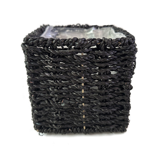 Black Straw Braided Basket Lg