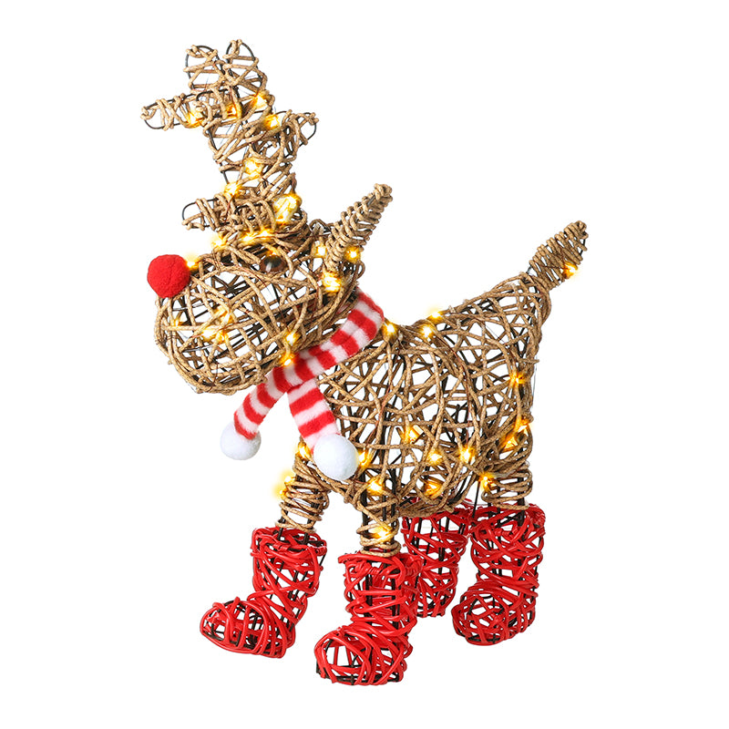 RED BOOTS RATTAN LIGHT UP REINDEER