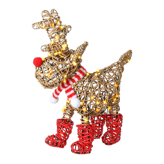 RED BOOTS RATTAN LIGHT UP REINDEER