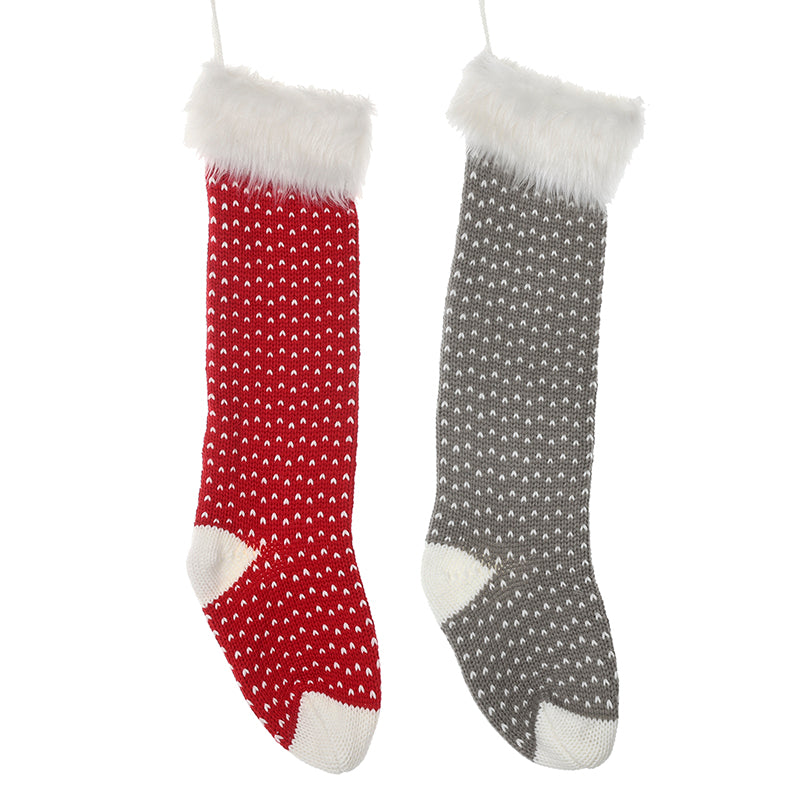 RED & GREY FAUX FUR TRIM STOCKINGS MIX 2