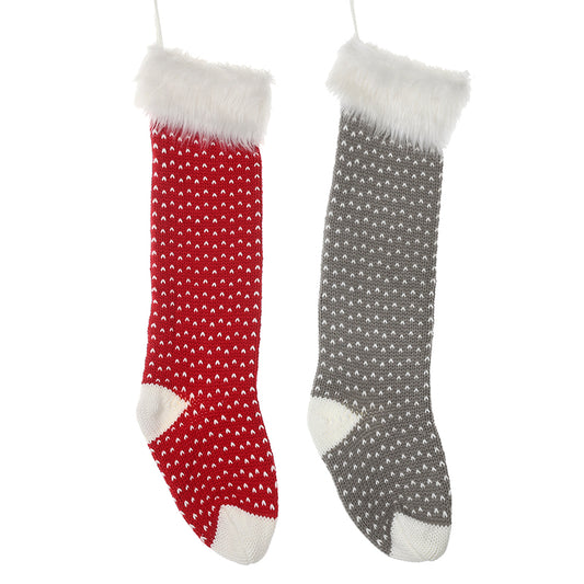 RED & GREY FAUX FUR TRIM STOCKINGS MIX 2