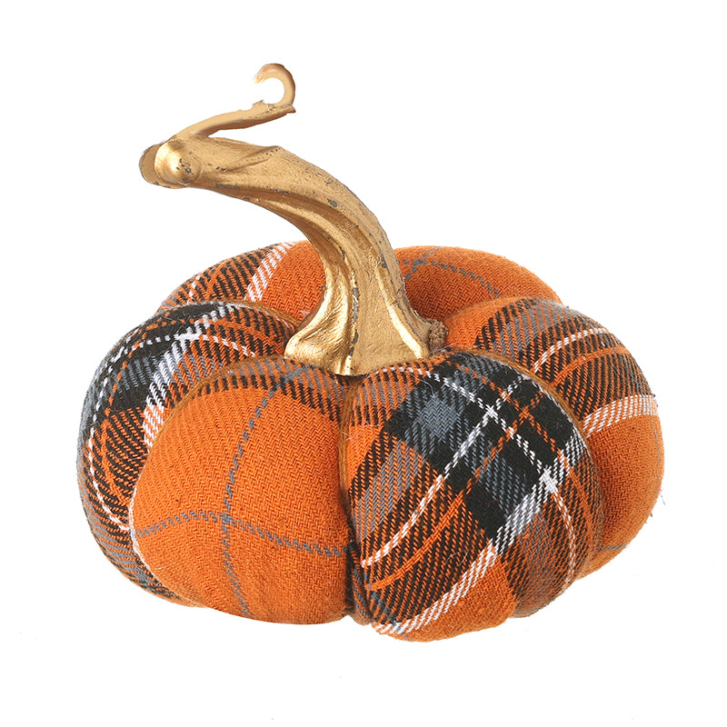 ORANGE TARTAN FABRIC PUMPKIN DECOR SML