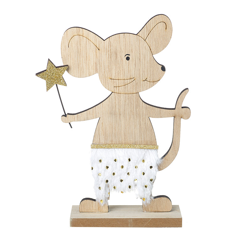 Wooden Mouse Holding Gold Star