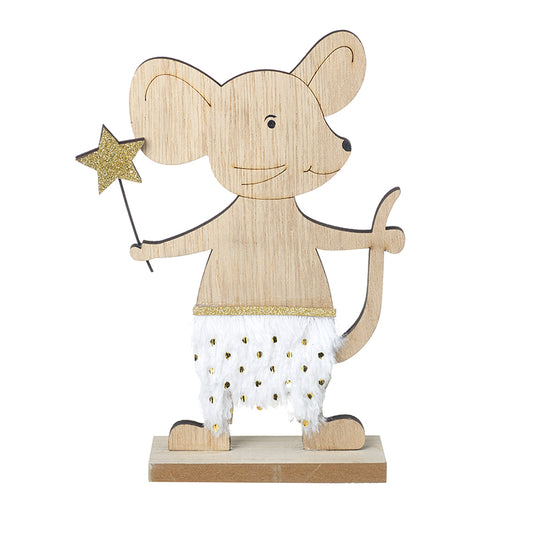 Wooden Mouse Holding Gold Star