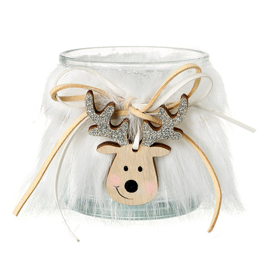 Fluffy T-Light Holder With Deer Dec