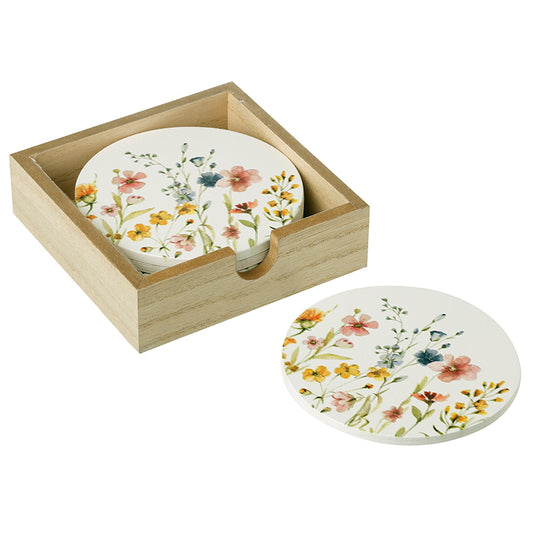Wooden Flower Coaster Set