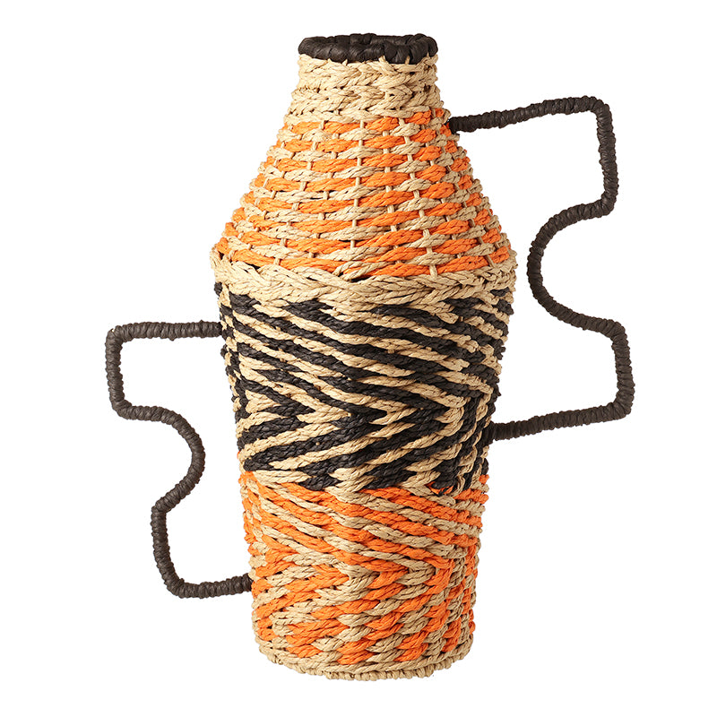 ORANGE AND BLACK ROPE VASE WITH HANDLES