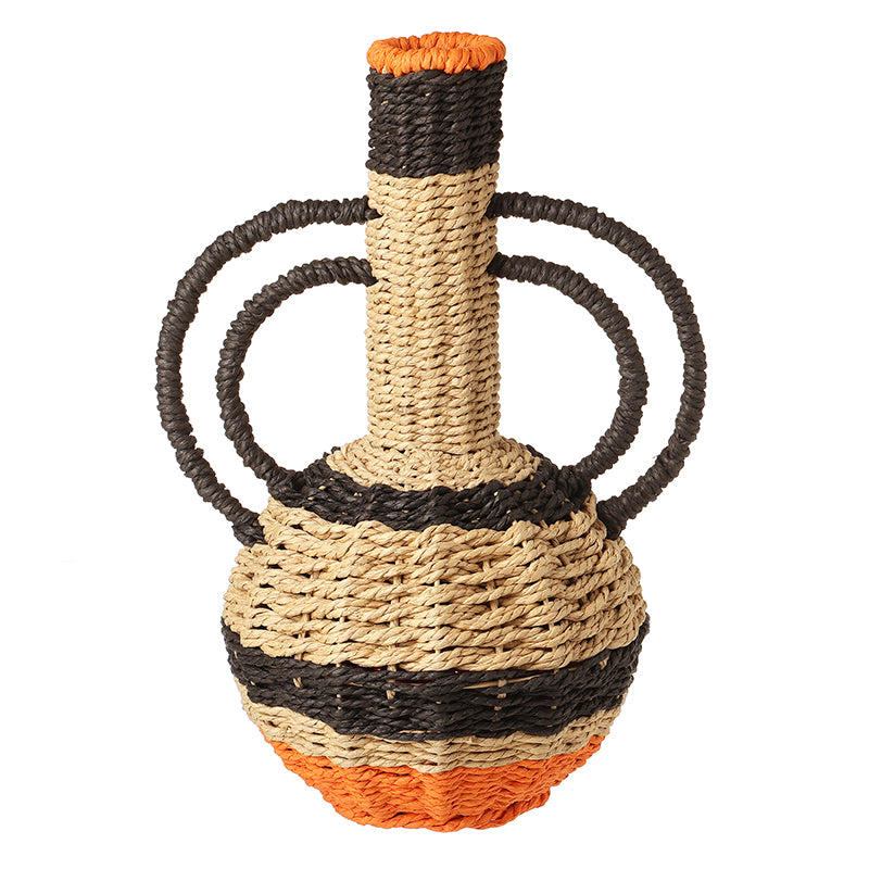 ORANGE AND BLACK ROUND ROPE VASE