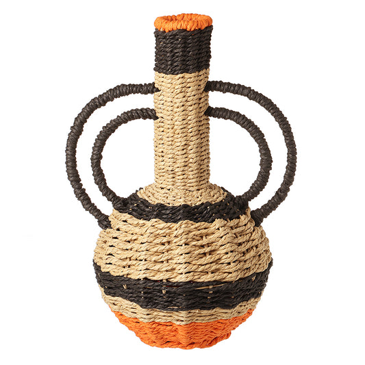 ORANGE AND BLACK ROUND ROPE VASE