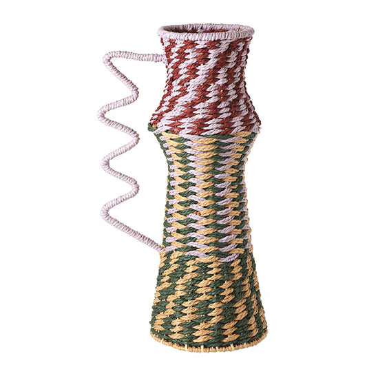 PATTERNED ROPE VASE WITH WAVY HANDLE