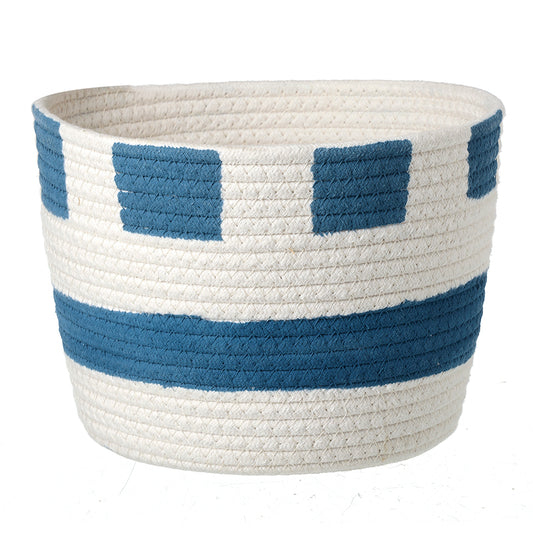 Small White & Blue Printed Rope Basket