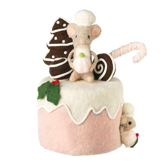 FELT MOUSE IN PINK CAKE