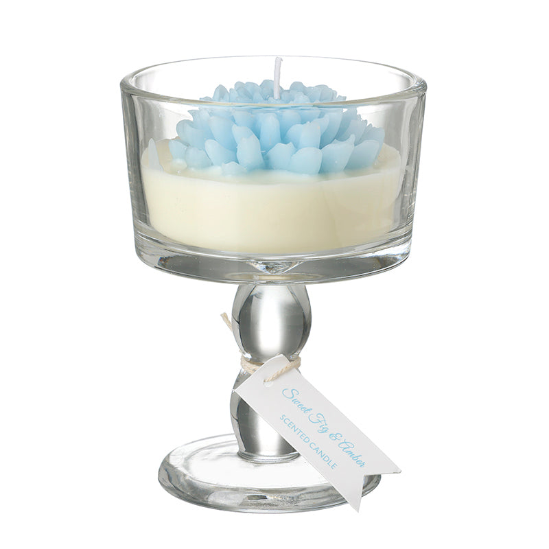 Pale Blue Flower Candle In Glass Holder