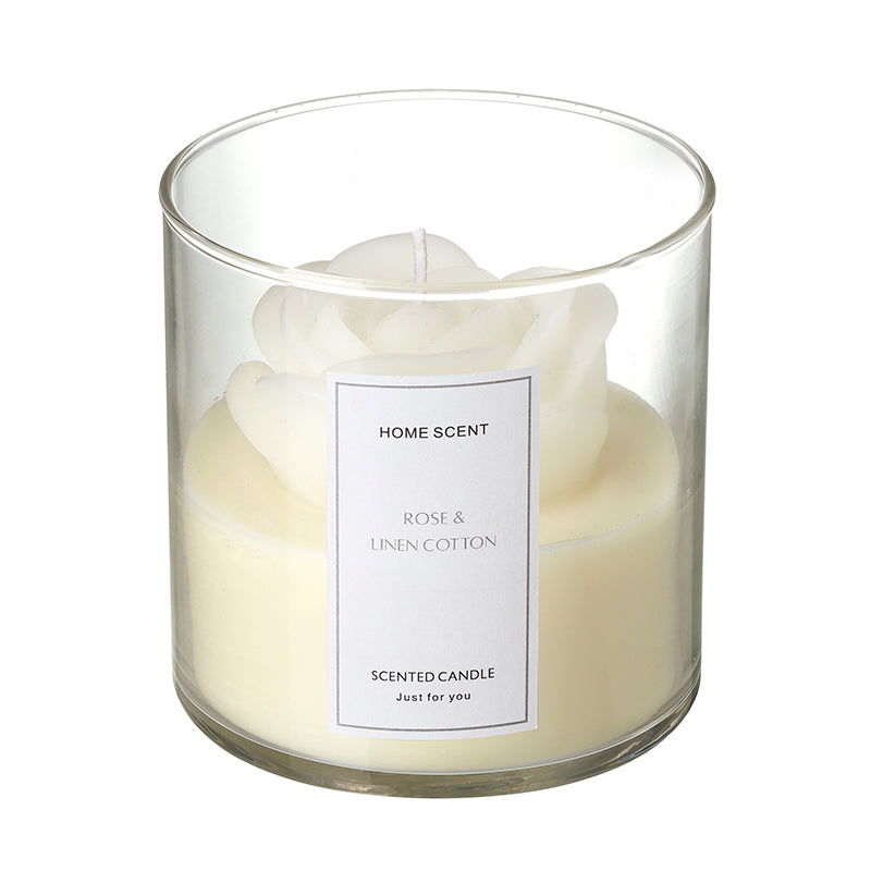 Pale Cream Flower Candle In Glass Holder