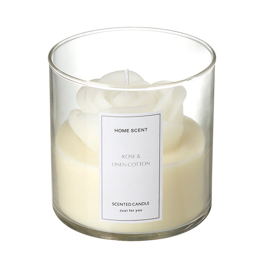 Pale Cream Flower Candle In Glass Holder