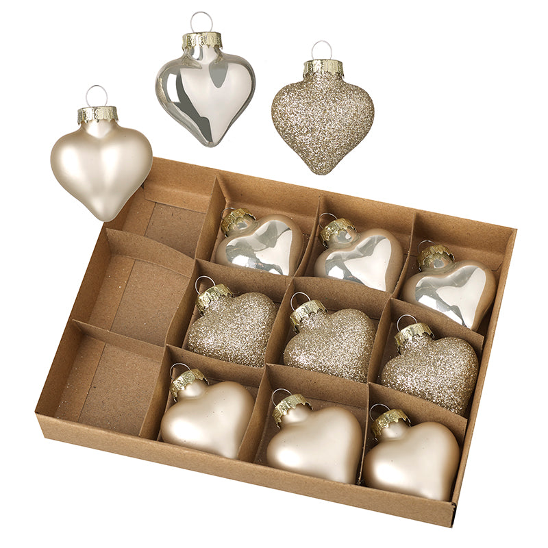Set Of Gold Glass Hearts