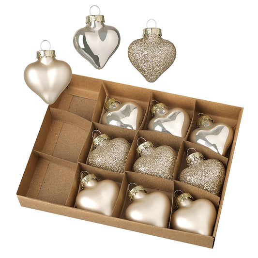 Set Of Gold Glass Hearts