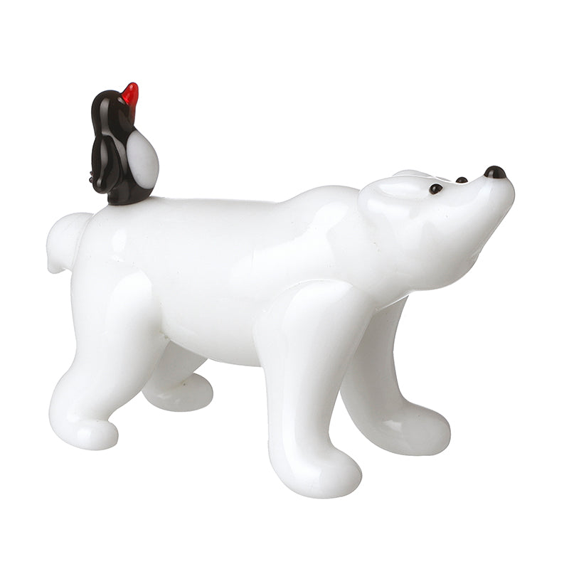 GLASS POLAR BEAR WITH PIGGYBACK PENGUIN