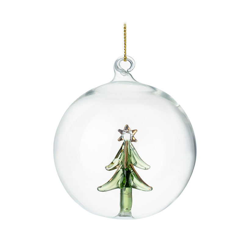 Glass Bauble With Green Glass Xmas Tree