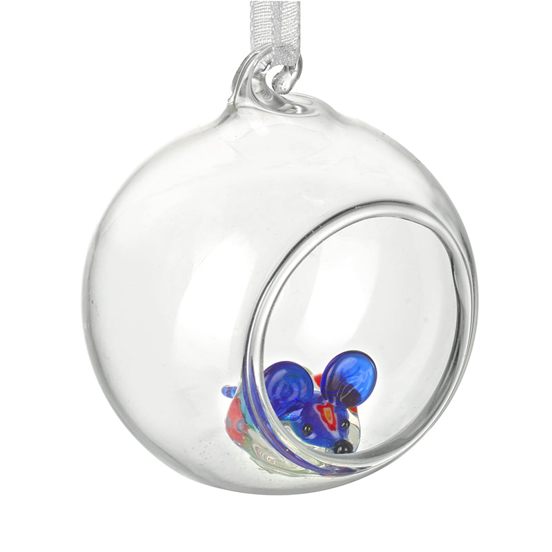 Glass Hanging Blue Mouse