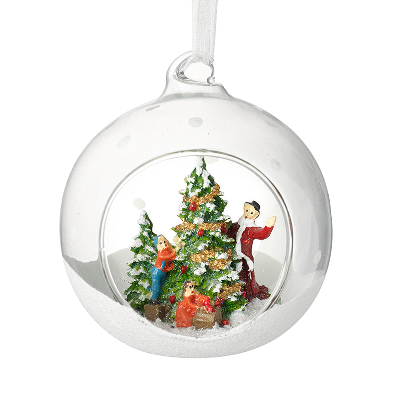 Christmas Tree Scene Glass Bauble