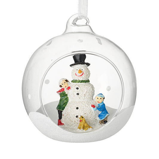 Snowman Scene Glass Bauble