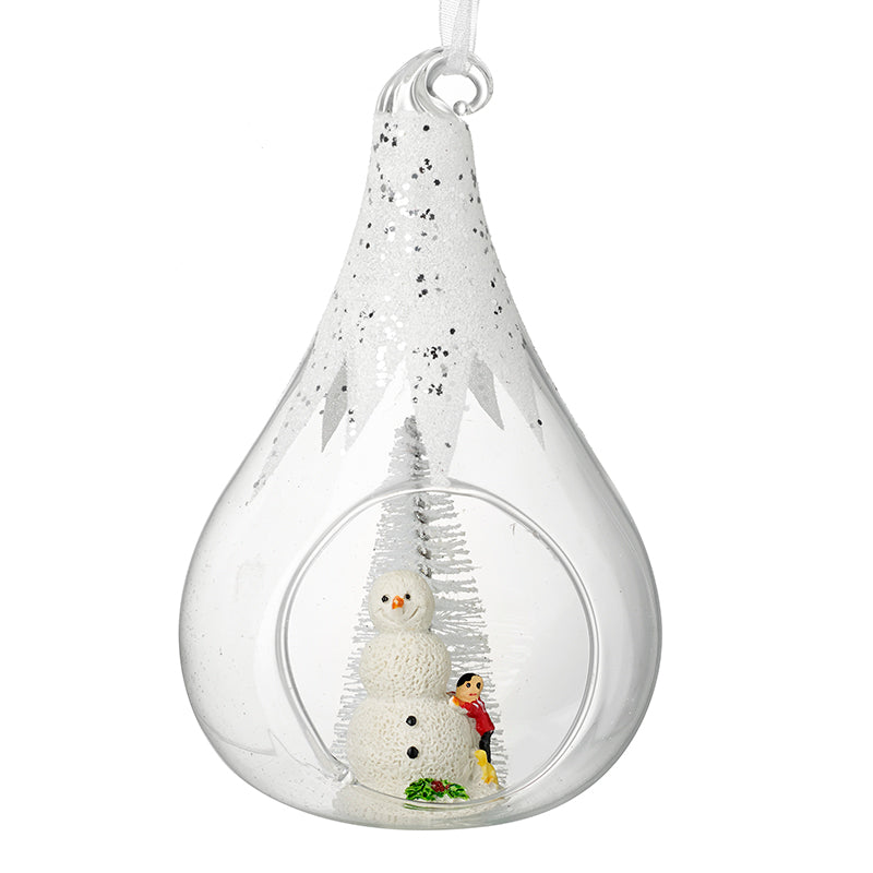 Snowman In Pear Shaped Glass Hanger