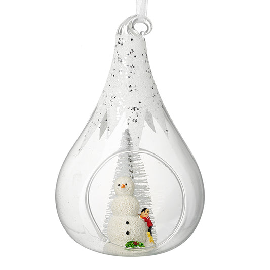 Snowman In Pear Shaped Glass Hanger