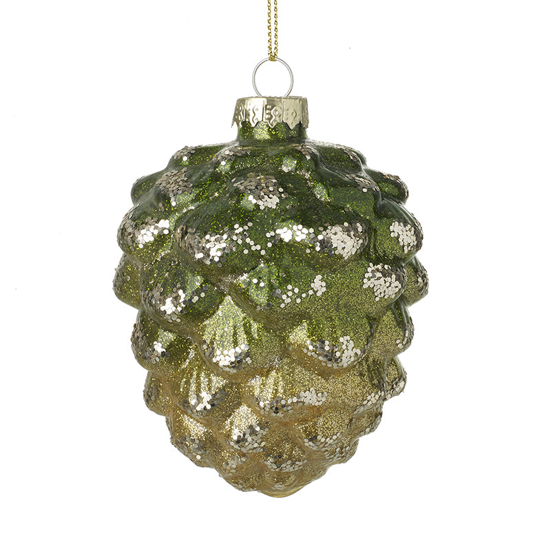 Sparkly Green Glass Fir Cone
