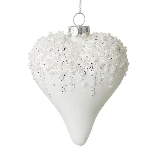 White Bead Top Glass Heart Dec