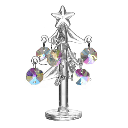 GLASS TREE WITH CRYSTAL BAUBLES