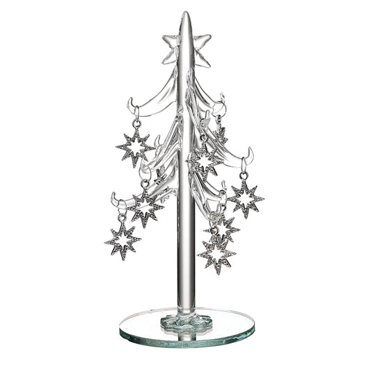 GLASS TREE WITH STAR DECORATIONS