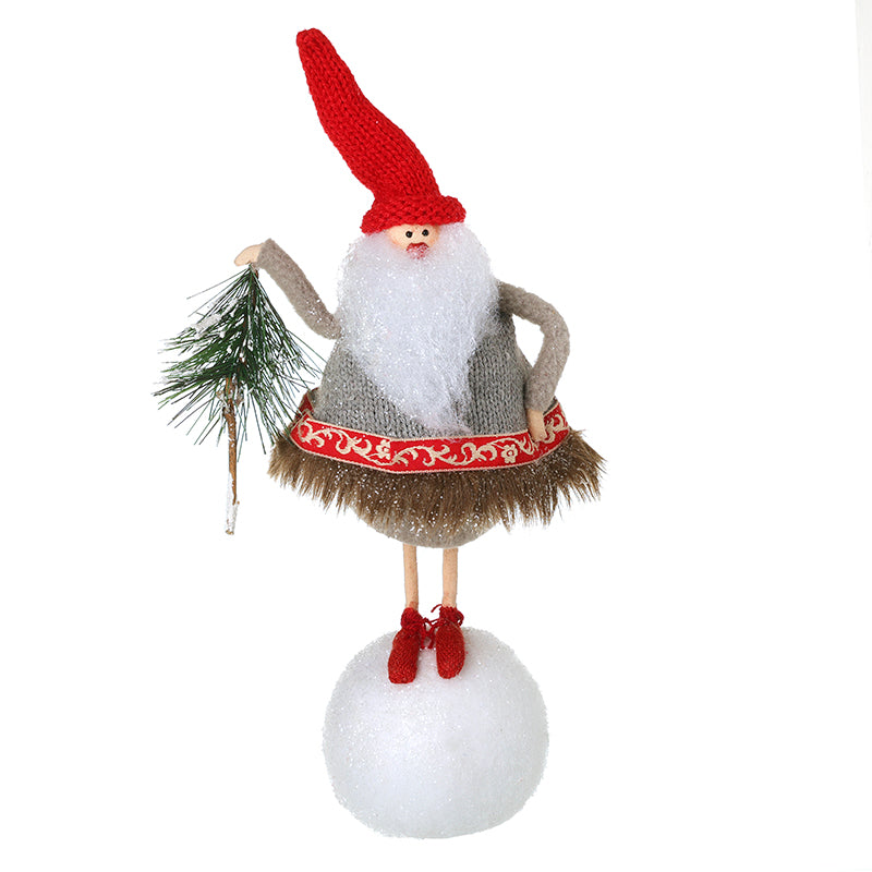 SANTA IN GREY ON SNOWBALL HOLDING TREE