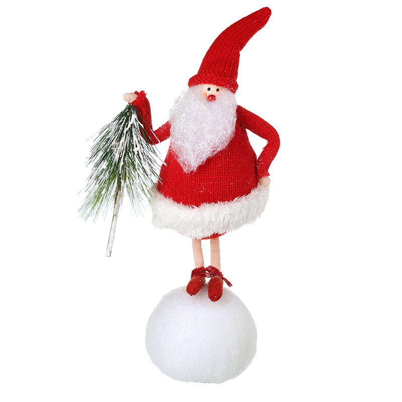 SANTA IN RED ON SNOWBALL HOLDING TREE