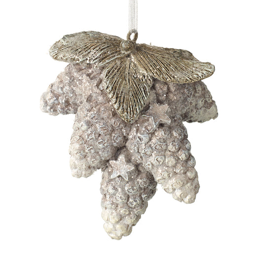 Hanging Silver Pinecones With Feathers
