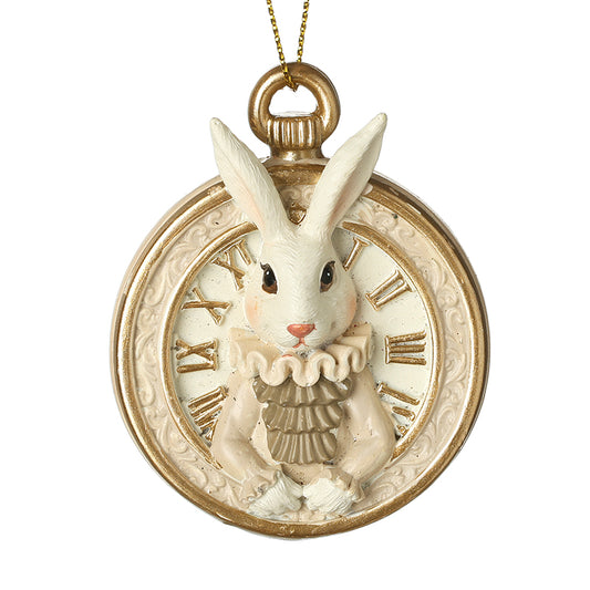 HANGING WHITE RABBIT & CLOCK DECORATION