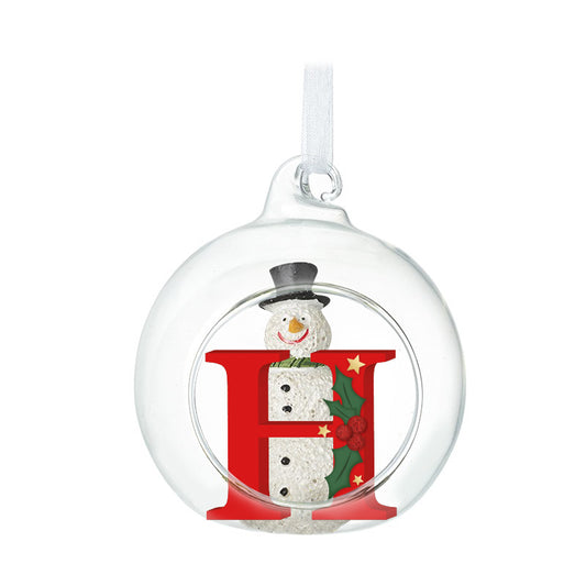 H GLASS OPEN GLOBE SNOWMAN
