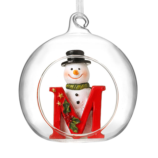 M GLASS OPEN GLOBE SNOWMAN