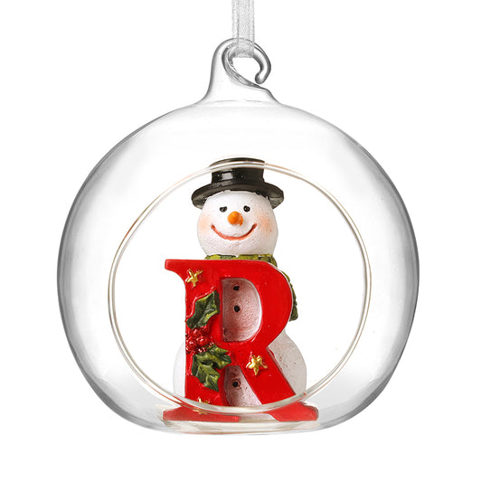 R GLASS OPEN GLOBE SNOWMAN