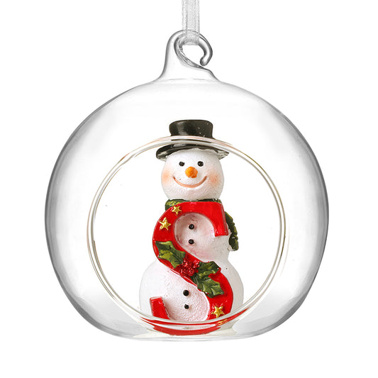 S GLASS OPEN GLOBE SNOWMAN