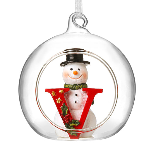V GLASS OPEN GLOBE SNOWMAN
