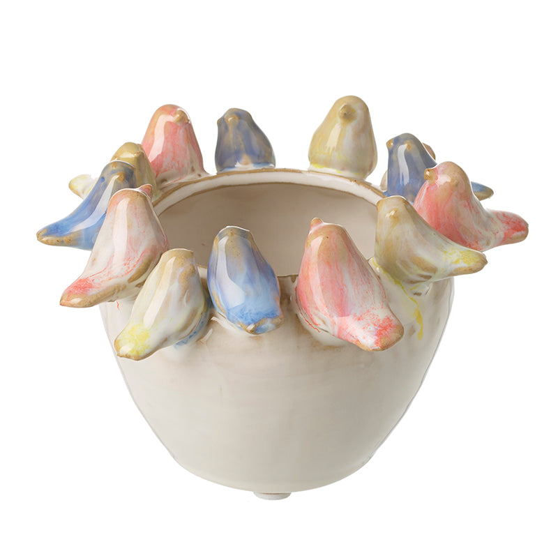 Small Pot With Coloured Birds