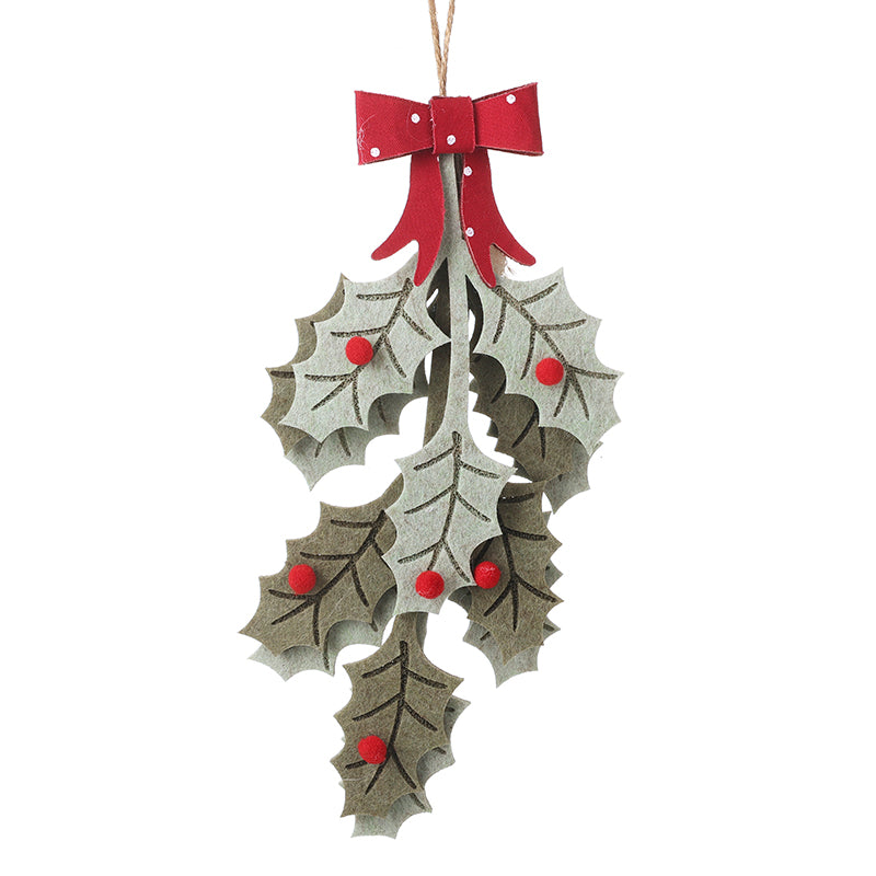 GREEN HOLLY FELT DECORATION