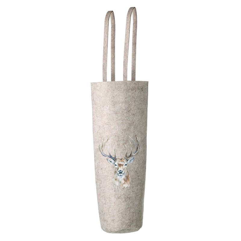 CREAM FELT STAG PRINT BOTTLE BAG