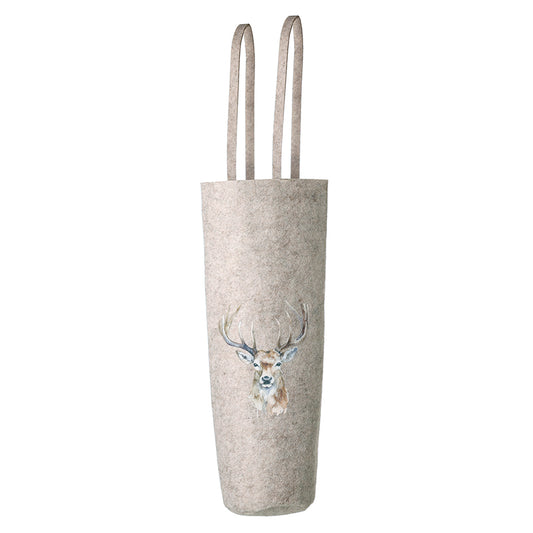 CREAM FELT STAG PRINT BOTTLE BAG
